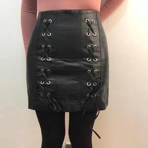 Lace-up Faux Leather skirt